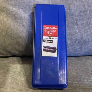 Fellowes 15 Audio Cassette Tape Storage Box Organizer Plastic Blue Vtg 80s 90s